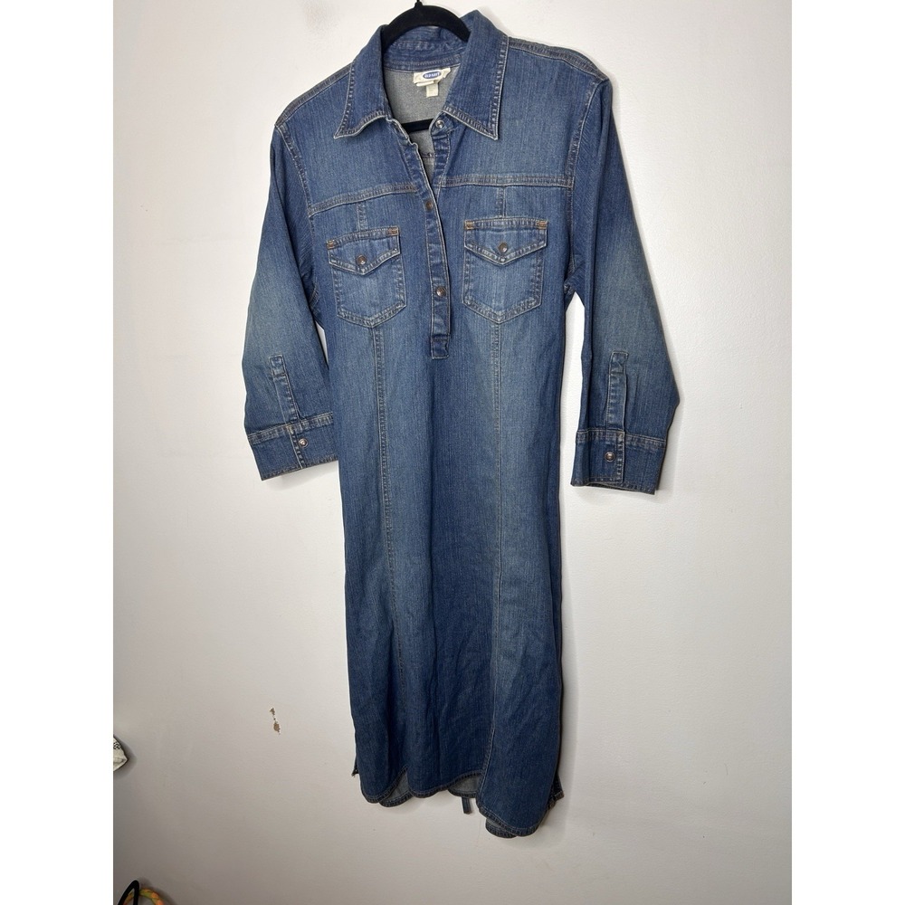 Old Navy Dress Women's Medium Blue Denim Long Sleeve Button Up Collared Size 12 - Picture 2 of 6